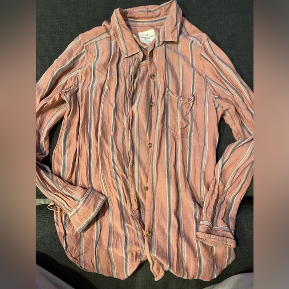 Pink striped button up - Picture 1 of 2